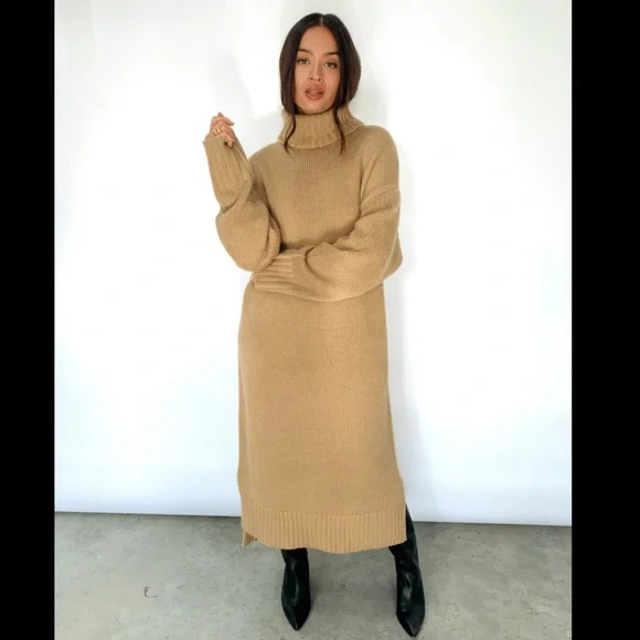 Pretty Lavish - NWT - Lina Jumper Sweater Dress S/M Camel - Picture 1 of 3